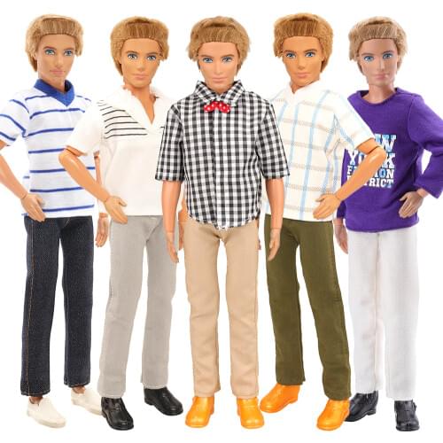 Fashion Handmade 7 Item /Set Doll Accessories Kids Toys = 5 Random Ken Clothes + 2 Doll Shoes For Ken Dolls DIY Birthday Present