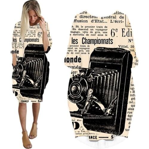 3D Print Fashion Dress Vintage Newspaper Poster Funny Harajuku Reggae Woman Dress Long-sleeve Dresses for Women Clothing
