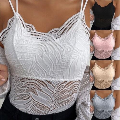 Fashionable Womens Lace Sexy Vest Casual Sleeveless Solid Solid Color Stitching V-neck Chest Lace Small Camisole 2021