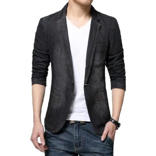 Spring denim blazer men Fashion denim Coat For Male Casual Blazer Slim Fit One button Blazer Mens denim Jacket