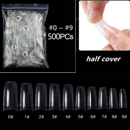 500Pcs 10Sizes False Nail French Ballerina Coffin Natural/Clear Flat Shape Half Cover Fake Nails Art Manicure Accessories