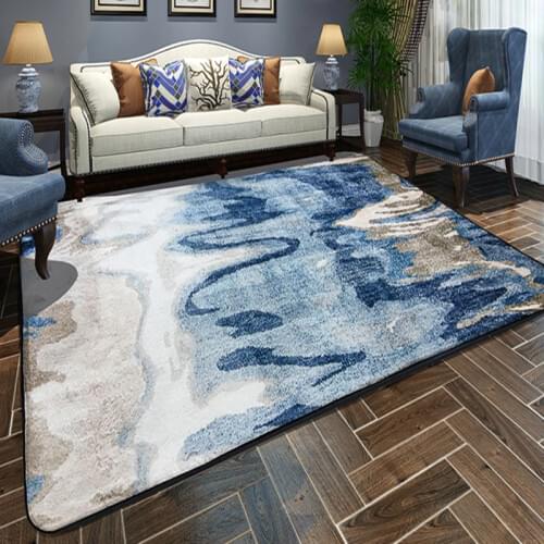 Nordic Blue White Floor Carpet Area Rugs Bedroom Non-Slip Rectangle Floor Mat Super Soft Living Room Decorative Antistat Carpets