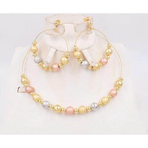 NEW DESIGN High Quality Ltaly 750 Gold color Jewelry Set For Women african beads jewelry fashion necklace set earring jewelry