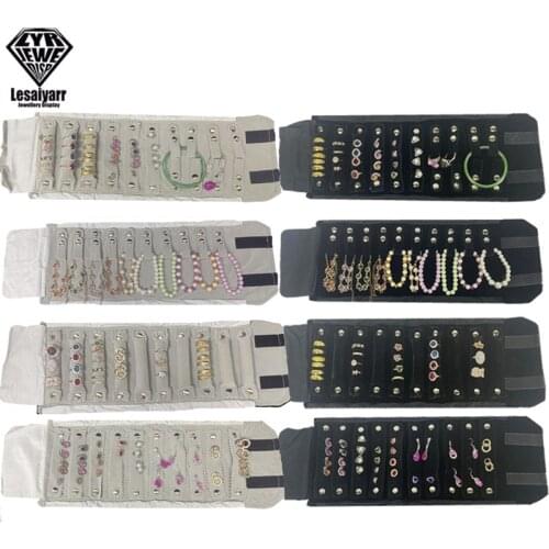 Wholesale Jewelry Roll Bag Portable Carring Case Black Velvet Organizer Multi Functional Necklace Rings Earrings Storage Box