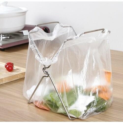 P15D Stainless Steel Garbage Bag Shelf Home Kitchen Countertop Folding Trash Bag Holder Organizer Dishcloth Towel Rack