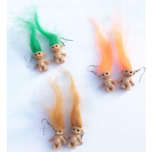 Personalized Cool Burning Hair Doll Earrings for Women Creative Handmade Mini Cute Ugly Baby Dangle Earring Hip Hop Jewelry Gift