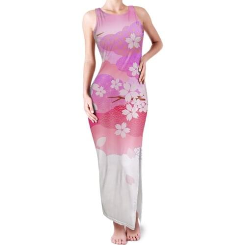 Birthday Party Long Japanese Style Cherry Blossom Sexy Dress For Women Summer Elegant Sleeveless Tank Casual Womens Clothes