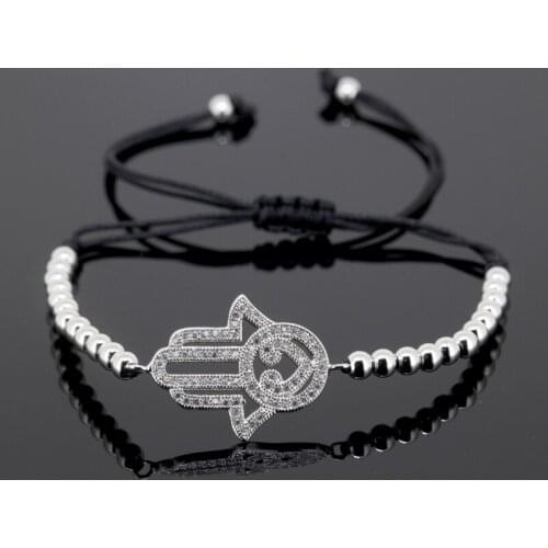 Charm Pave White Cz Zircon Big Hamsa Hand Charms Copper Beads Macrame Braiding Bracelet High Quality Jewelry Men Accessories