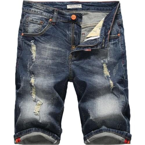 New Arrival Summer Mens Short Ripped Jeans Fashion Casual High Quality Retro Elastic Denim Shorts Male Brand Clothes Size 28-40