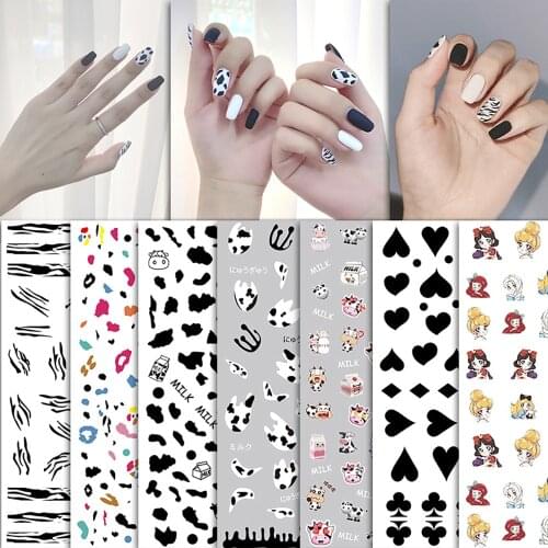 Cute Cartoon Nail Art Stickers Self-Adhesive Decal Nail Art Tip Wraps Cow Graffiti Design Manicure DIY Nail Salon Accessories
