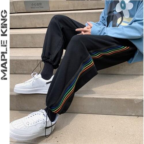 Rainbow Colors Side Striped Sweatpants Women Men Plus Size Loose-fitting Male Trousers Streetwear Fashion Casual Men Harem Pants