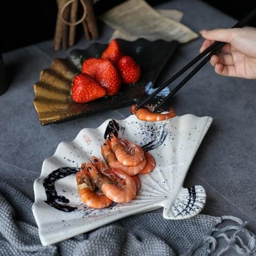 Japanese Style Fan Shape Plate Dinner Dishes Home Decor Hand-painted Dish Ceramic Tray Porcelain Creative Sushi Plates