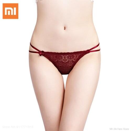 Xiaomi Womens Cotton Panties Female Ribbon Transparent Panties Girl Underwear Low Waist Sexy Underpants Ladies Lace Bow Briefs
