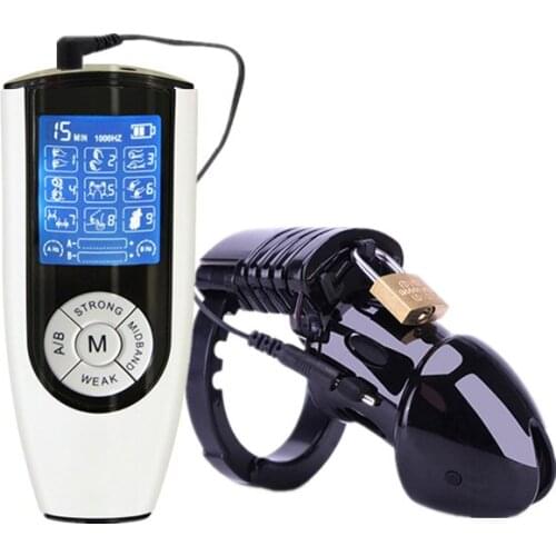 USB Charging Dual Output Electro Shock Chastity Cage Penis Sleeve Sex Toys, Electric Cock Ring Chastity Device For Men CB6000