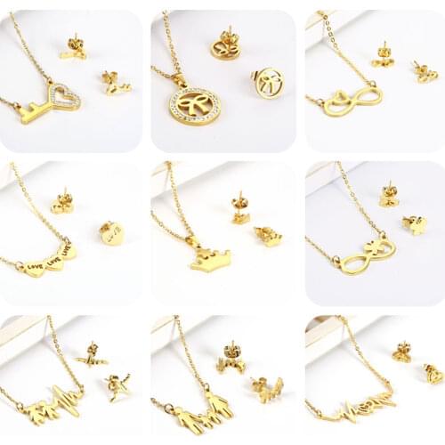 Stainless Steel Jewelry Woman Necklace Earrings Set Hert Lock Jewelry Sets Charm Simple Fashion Jewelry Gift