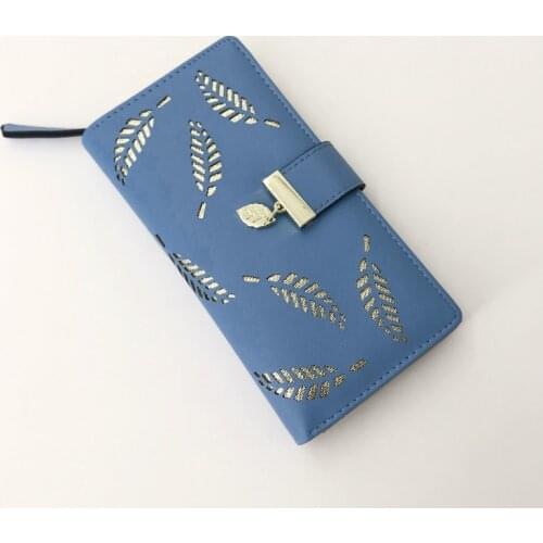 Handbag for Women Coin Purse Card Holders Clutch Women Wallet Pu Leather Purse Female Long Wallet Gold Hollow Leaves Pouch