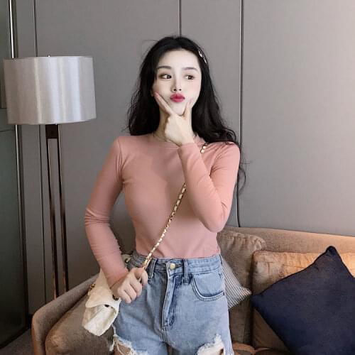 Woman TShirts Autumn and Winter round Neck Long-Sleeved T-shirt Womens Top Crop Top Mujer Camisetas