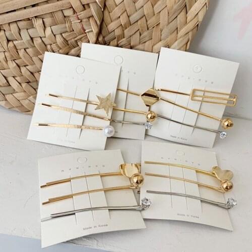 2019 1SET Korea Vintage Metal Hairpins Geometric Round Heart Imitiation Pearl Hair Clips for Women Hair Accessories New Arrival