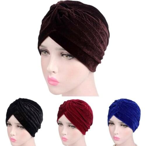 Women Casual Double Stretch Velvet Turban Headwrap Turbante Hat Women Headwear