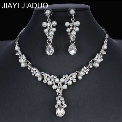 Jiayijiaduo Bridal jewelry set imitation pearl necklace earrings set for glamour women wedding dress jewelry gift
