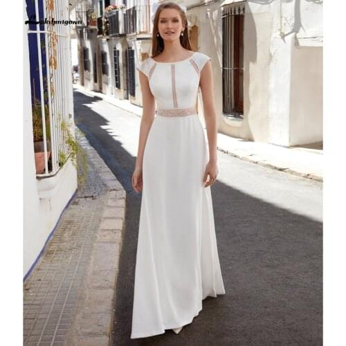 Modest Wedding Dress 2022 Fashion Short Sleeve Sweep Train A Line Bridal Gown with Lace New Mariage Wedding Party gowns