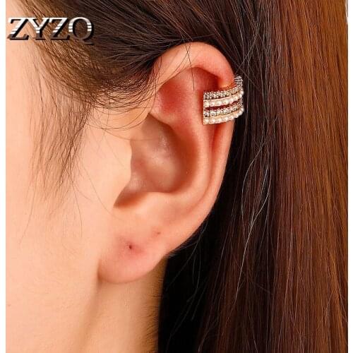 ZYZQ 2021 New Multi-Layer Imitation Pearl C-shaped Clip Earrings For Women Simple Geometric Hoop Earrings Temperament Jewelry
