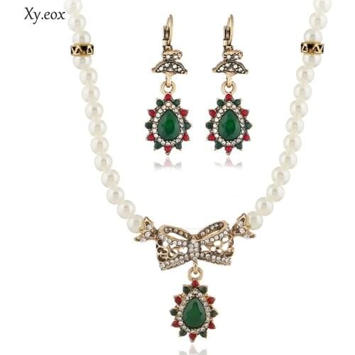1set Vintage Jewelry Set Antique Hollow Out Bow Necklace Retro Earrings Jewelry Suit