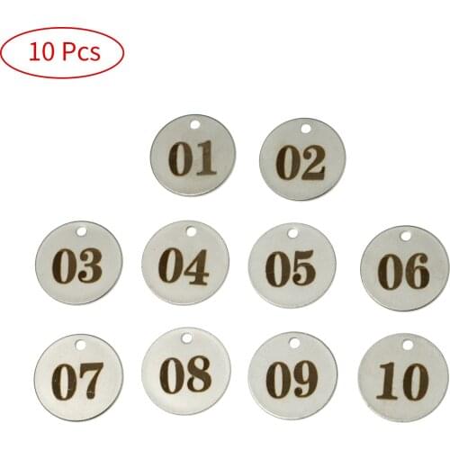 10Pcs Stainless Stel DIY Garment Tags Number Tag Round Engraved Tags Key Chain Keyring Dog Tags for Gyms Sauna Rooms Hotels