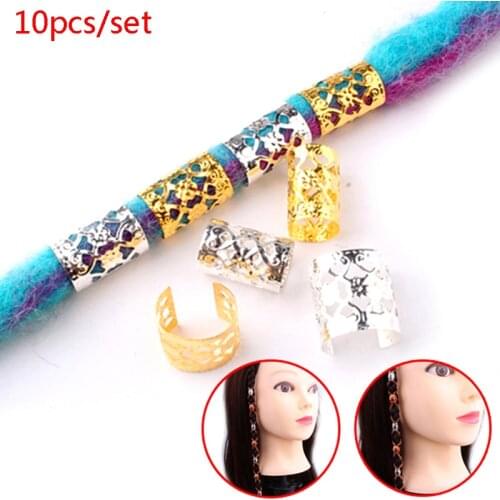 10Pcs Silver Golden Hair Beads For Dreadlocks Hair Braid Tubes Cuffs Beads Adjustable Dreadlock Bead Clip Kids Women