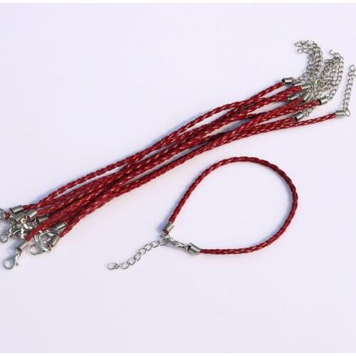 100pcs Dark red braided leather cord bracelets clasps lobster Clasp Cords 18cm free shipping