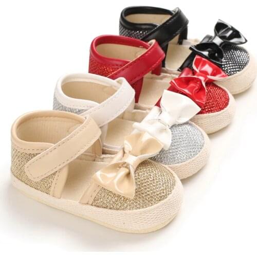 2020 Children Summer Shoes Newborn Infant Baby Girl Boy Soft Crib Shoes Infants Anti-slip Sneaker Shiny Bow Prewalker 0-18M