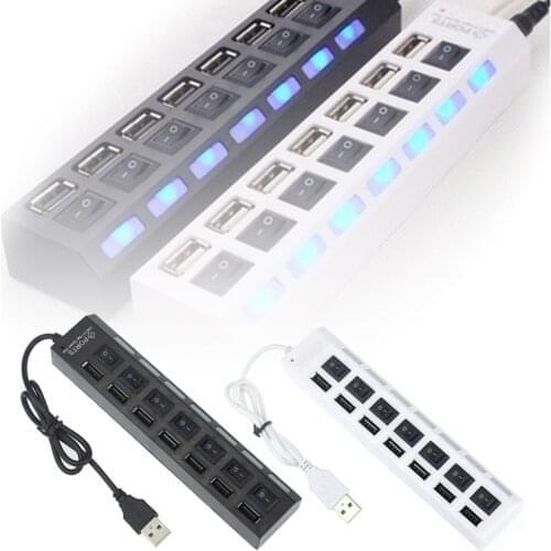 7 Port USB 2.0 Black High Speed Hub Splitter Cable High Speed For PC Laptop Mac