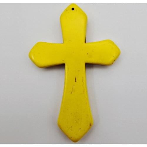 84x55MM Yellow Howlite Cross GEM Loose Beads Pendant Jewelry For Woman Gift S260