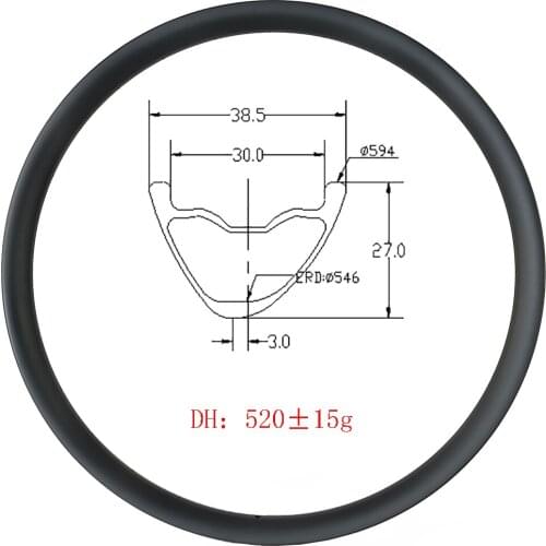 27.5er MTB DH 38mm carbon rim asymmetry tubeless clincher 27mm deep NO outer holes UD 3k matte glossy 24H 28H 32H mountain bike