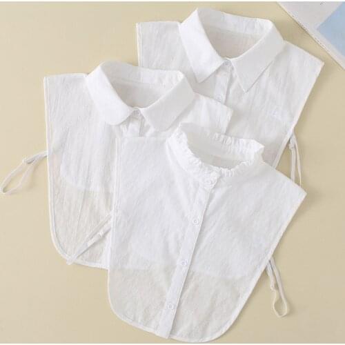 White Women Solid Color Stand Fake Collas Mens Lapel Flase Collars Detachable Collar Female Half Blouse Tops Faux Col Tie