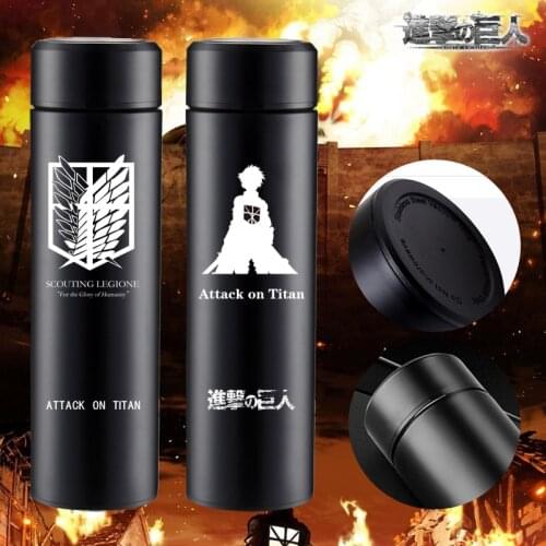 Anime Attack on Titan Levi Ackerman Eren Jaeger Cosplay Cup Scout Regiment Symbol Metal Portable 500ML Drink Coffee Thermos Cups