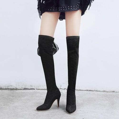 Spring Autumn Sexy High-Heeled Fashion Lace Ladies Over-The-Knee Boots Winter Stiletto Fashion Womens Boots