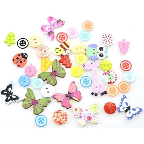 Mixed Painting Wooden Buttons For Crafts Scrapbooking Sewing Equipment Accessories Buttons Iron Packed DIY Animal Buttons