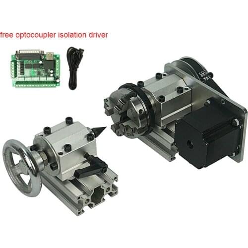 DIY CNC 4th axis Rotary axis with chuck for cnc router wood milling machine 4 jaws
