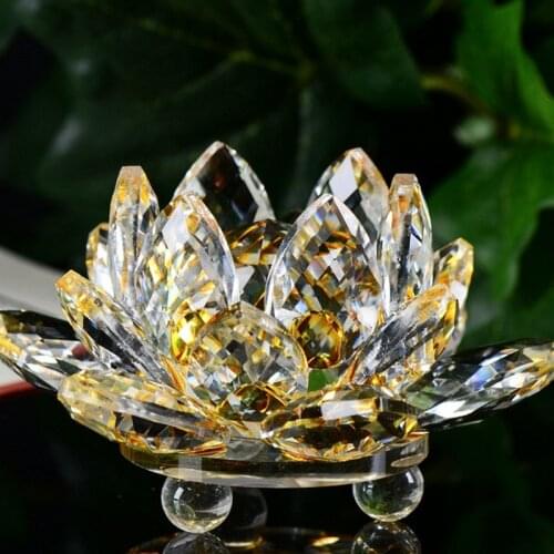 Lotus Crystal Glass Figure Paperweight Ornament Feng Shui Decor Collection Vintage Home Decoration Accessories Craft Figurine