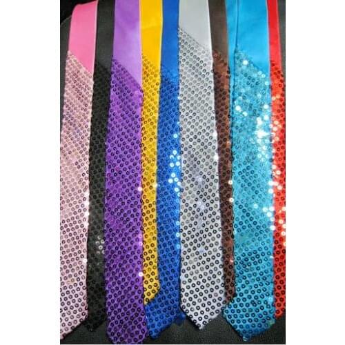 Unisex satin sequins neck tie Christmas wedding Halloween fancy dress magic show palin skinny necktie party favors gift 145X5cm