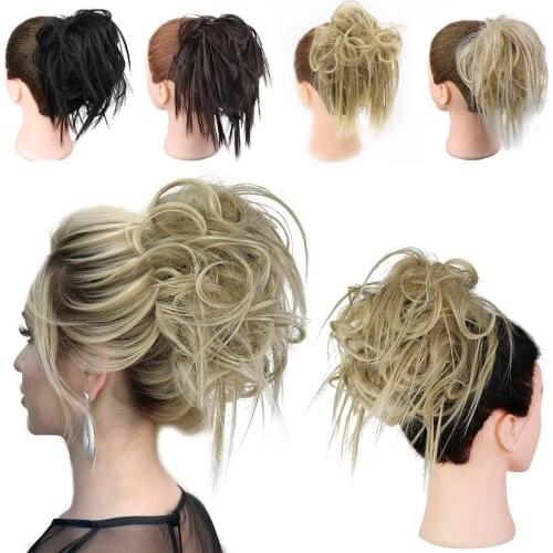 Kong&Li Messy Bun Scrunchy Hair Bun Fake Hair Scrunchie Synthetic Women Chignon Elastic Hair Hairpieces For Donut Chignon