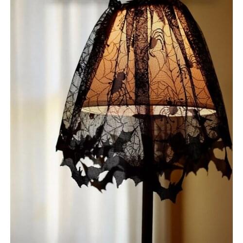 Hot 60 * 20 inch Curtains Halloween Decoration Black Curtains Lace Spider Web Chimney Coat Scarf Cover Creepy Curtains Shades