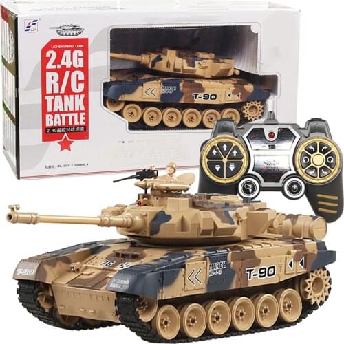 LCF 1:18 2.4G Russia T-90 2A6 Military Tank Model RC Battle Tank Toy With Smoke Sound Light Effect Remote Control Toys Boys Gift