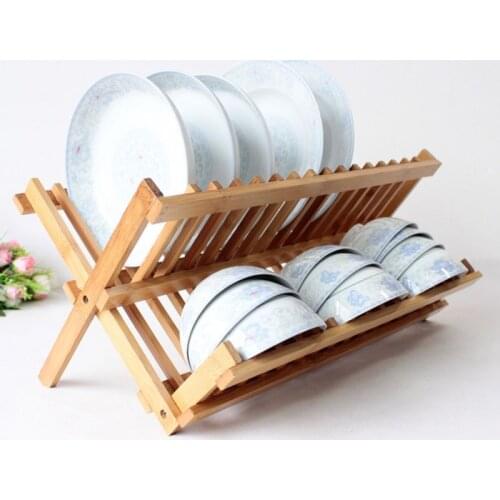 Folding Bamboo Dish Drying Rack Holder Shelf Kitchen Drain Rack Storage Drainer Organizer 20 Grid Plate Shelf Sink Supplies