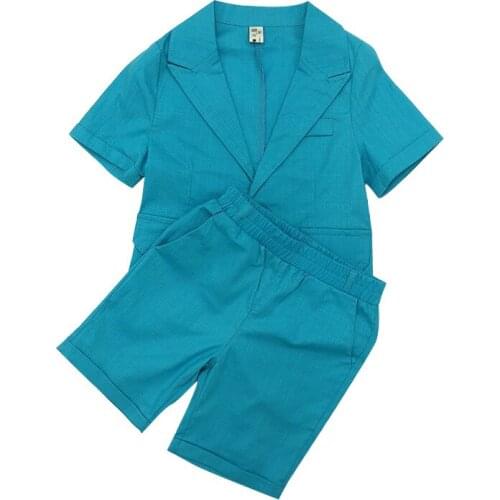 Boys Girls Summer Blazer Jacket+Shorts 2Pcs Clothing Set Gentleman Kid Formal Cool Wedding Suit Children Performance Party Dress