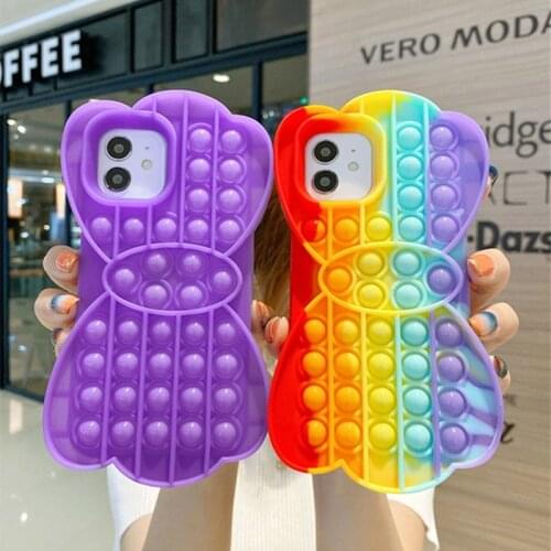 3D Bow Shape Reliver Stress Case for iphone 12Pro MAX 11 XS MAX XR X 7 8 Plus Toys It Bubble Antistress Sensory Game Soft Cover