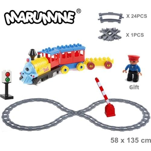 Marumine Battery Operated Duplo Train Track with Light & Sound Kids Railway Building Blocks Set Educational Chinldren Toys