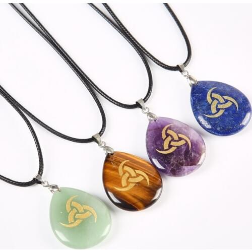 Natural crystal religion Ancient Greek Horn of Odin Pendant personality Fashion Reiki Water drop charms necklace for women men