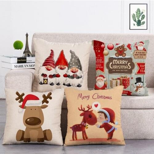 Merry Christmas deer snowman Printed Cushion Cover Linen Throw Pillow Car Home Decoration Decorative Pillowcase T464